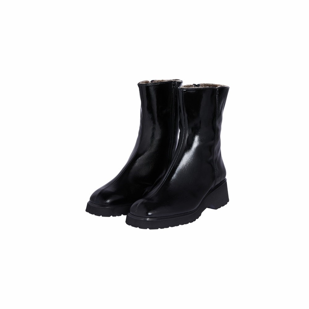 Bottines Brunate Lambskin Doublée Vernis Bootie Femme Noir | 731-JSQVKN