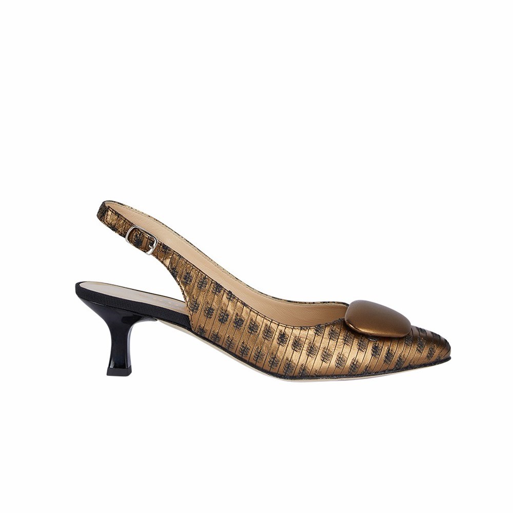 Escarpins Brunate Slingback With Button Accessory Femme Doré | 891-FWEGYS