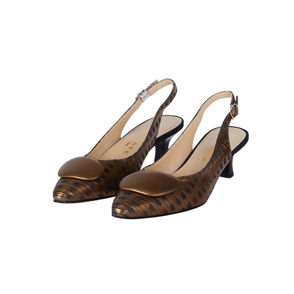 Escarpins Brunate Slingback With Button Accessory Femme Doré | 891-FWEGYS